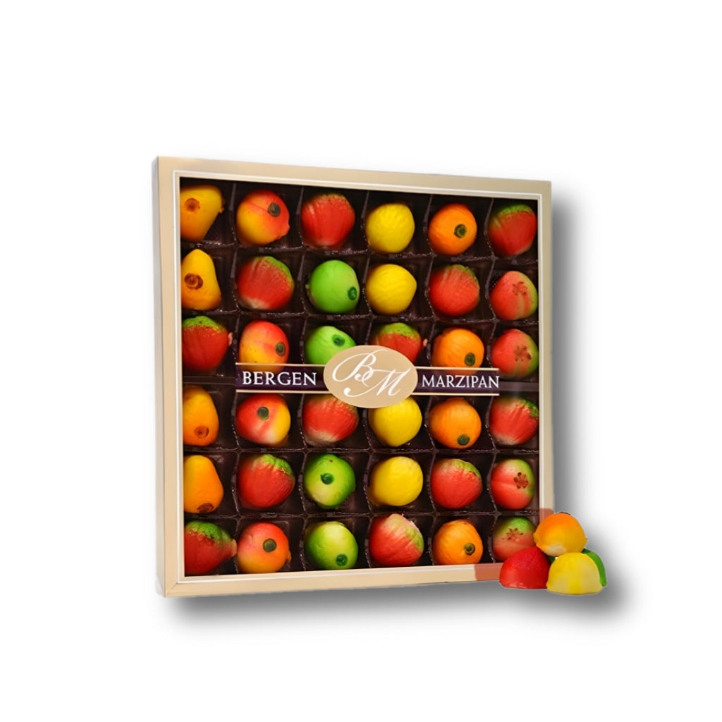 Bergen Marzipan 36 Piece Assorted Fruit Box Tray