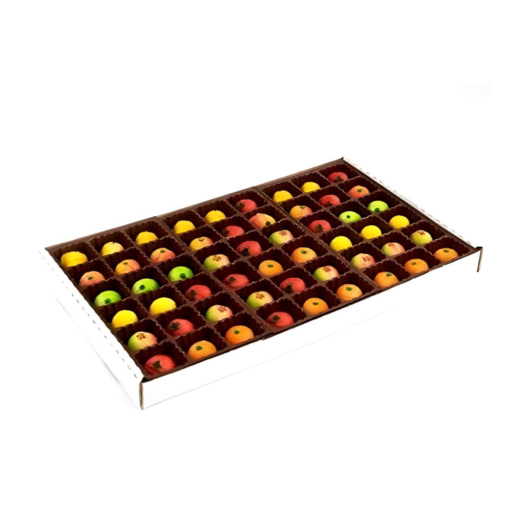 Bergen Marzipan 54 Piece Assorted Fruit Box Tray Net Weight 25 oz