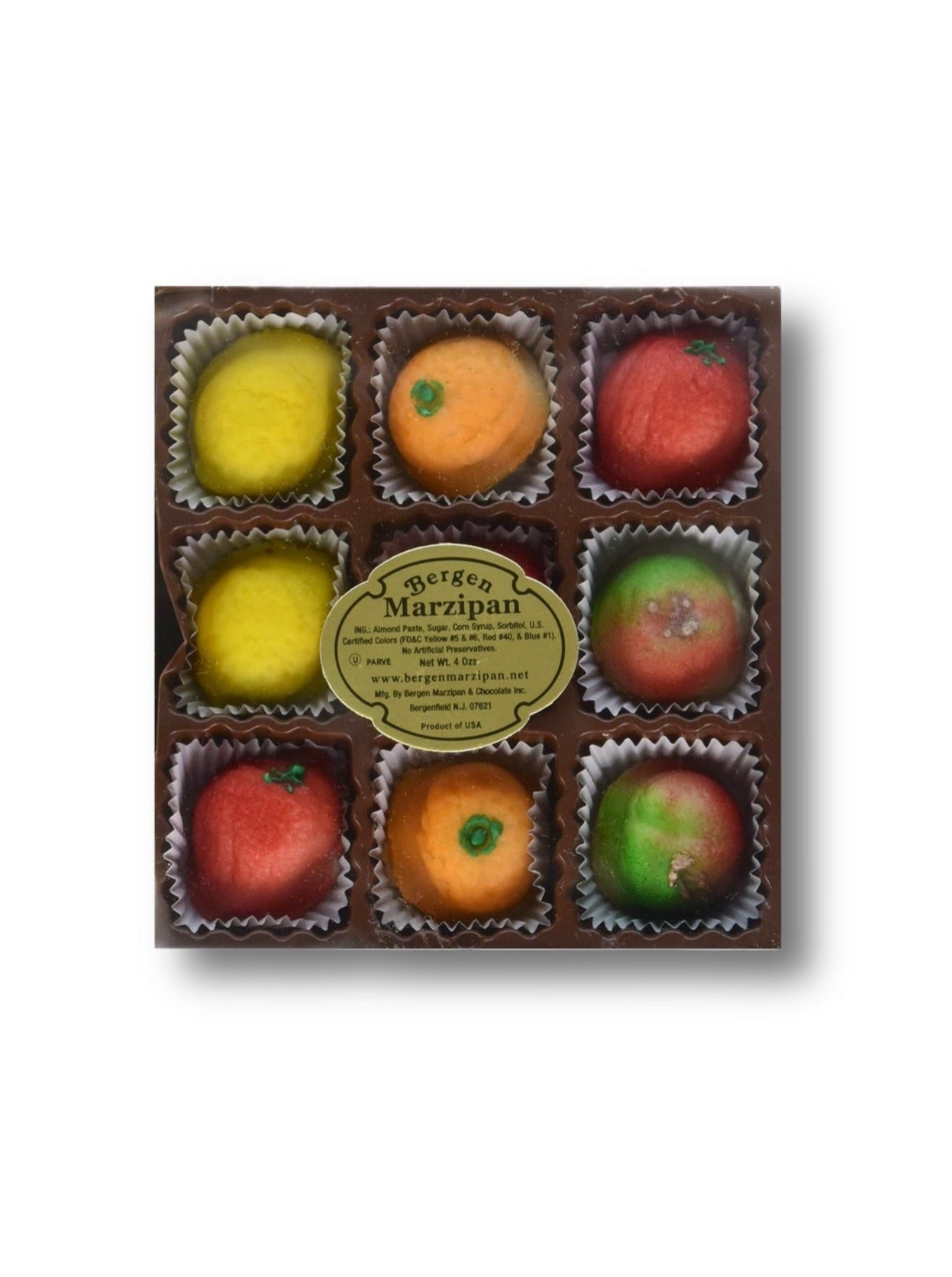 Bergen Marzipan Nine piece Assorted Fruit 4oz